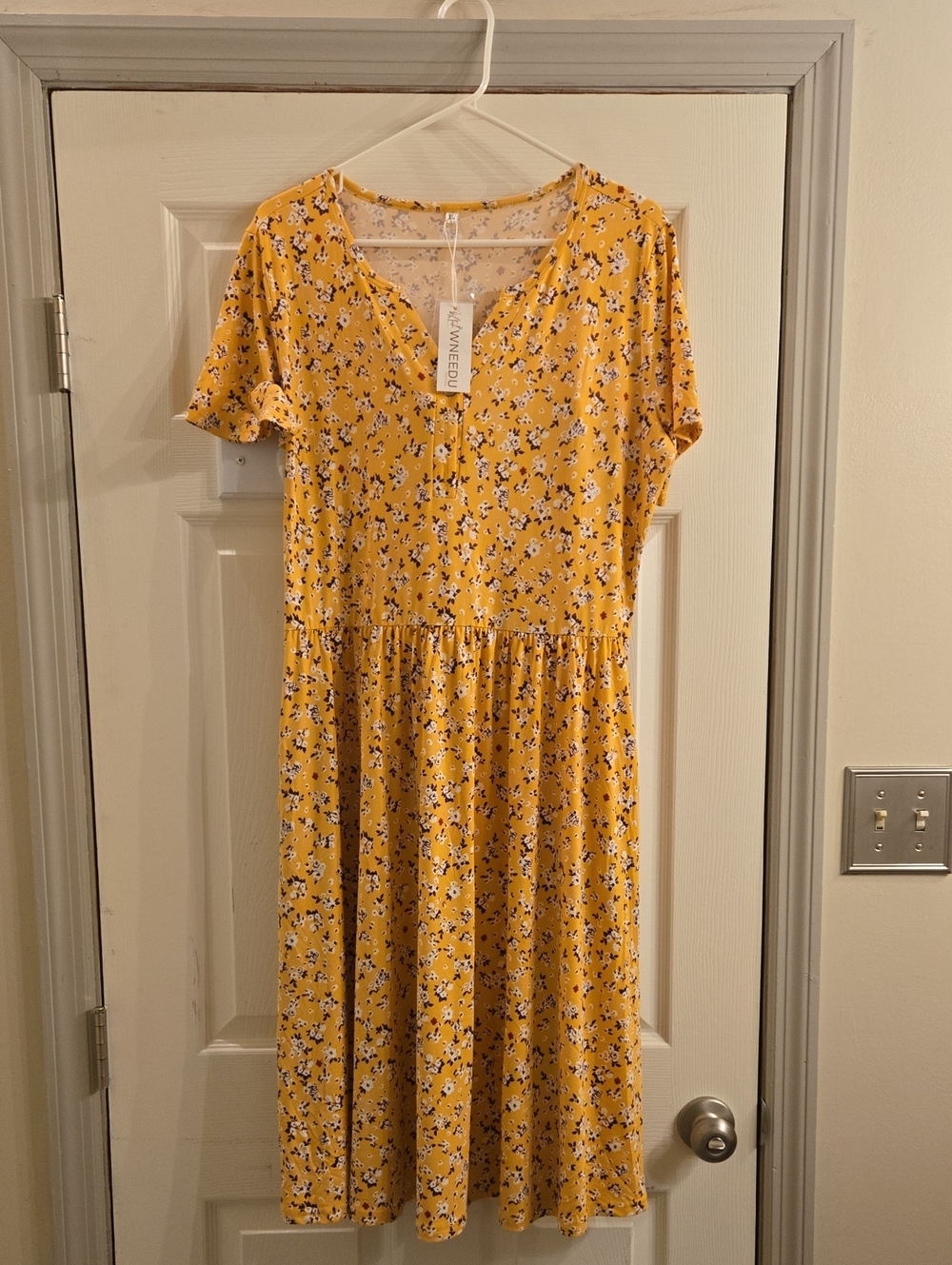 Madewell Yellow Floral Short Sleeve Midi Dress
